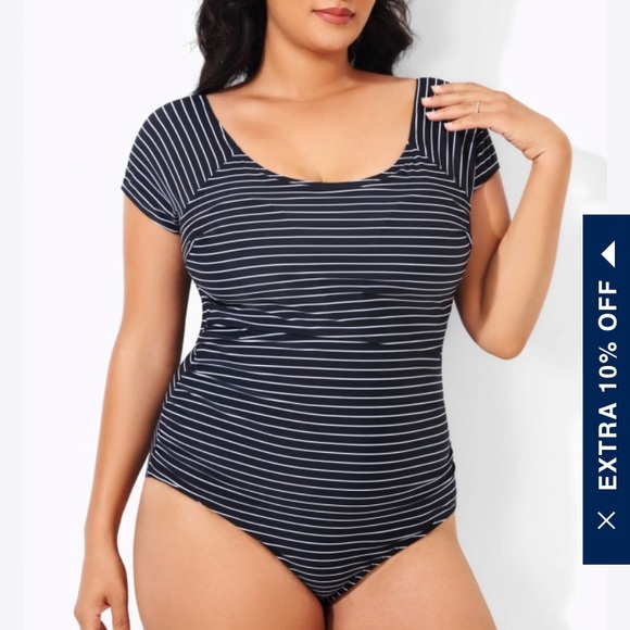 Striped Scoop Neck One Piece Body/Swim Suit - Picture 3 of 4